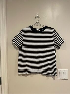 H&M Navy and White Striped Crew Tee